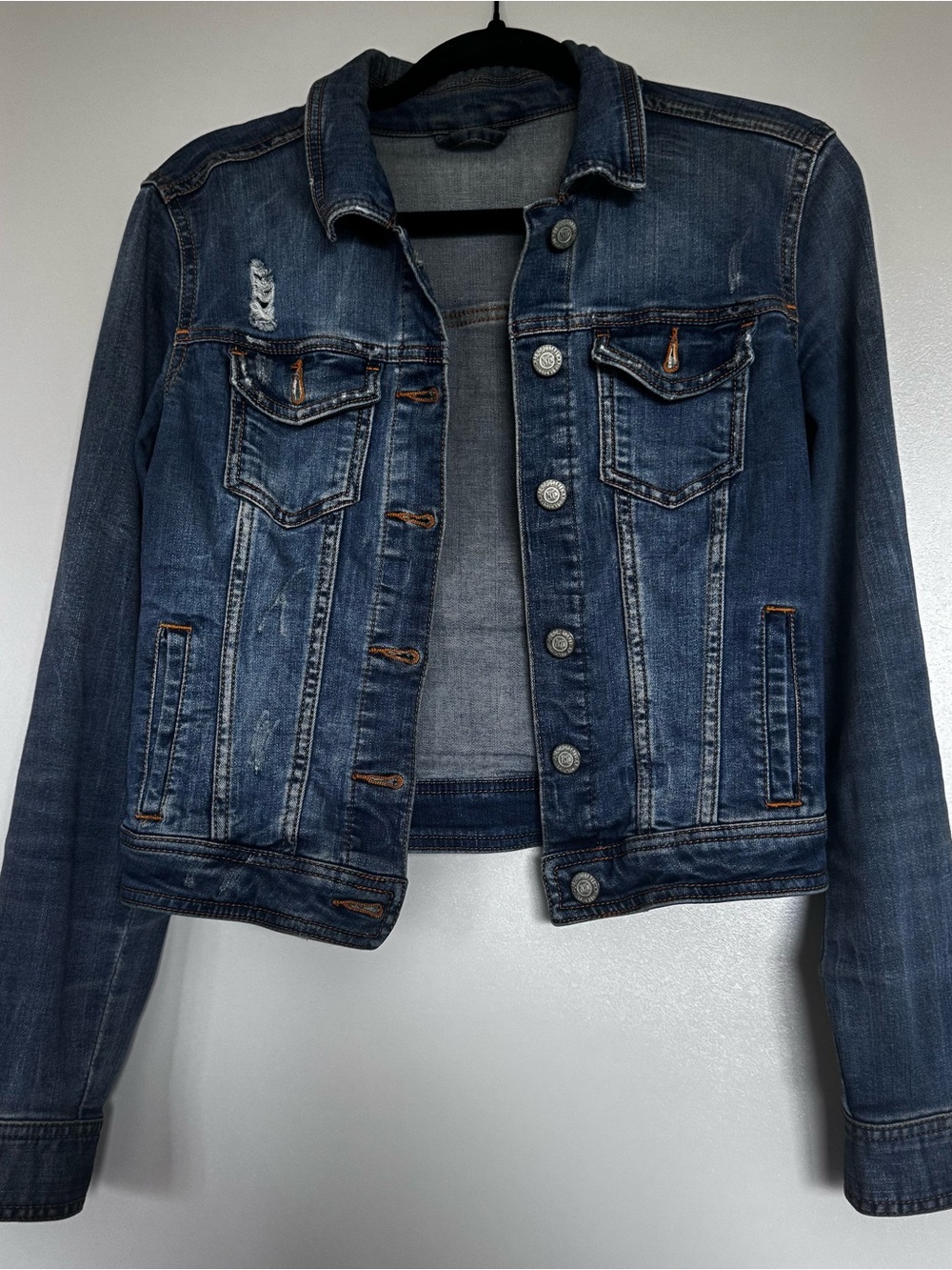 Aéropostale Women’s Distressed Denim Jacket Dark Wash Size S